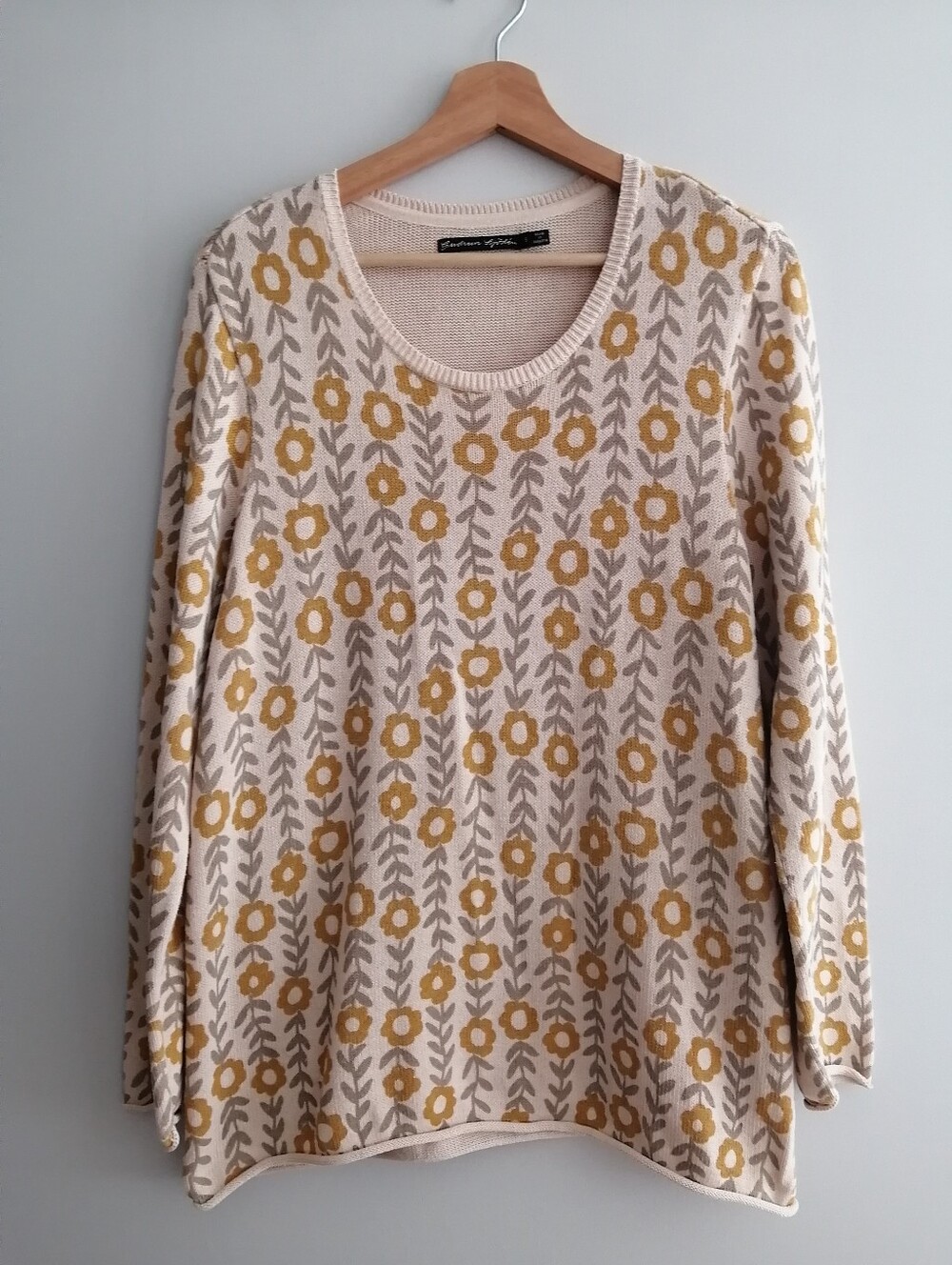 Gudrun Sjödén Daisy Floral Knit Cotton Sweater Cream Yellow Grey Small